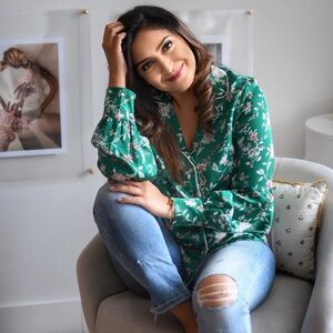 Lucy Paris Teal Floral Blouse